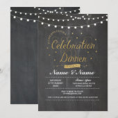 Viering Dinner Chalk Gold Party Lights Kaart (Voorkant / Achterkant)