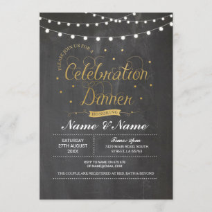 Viering Dinner Chalk Gold Party Lights Kaart