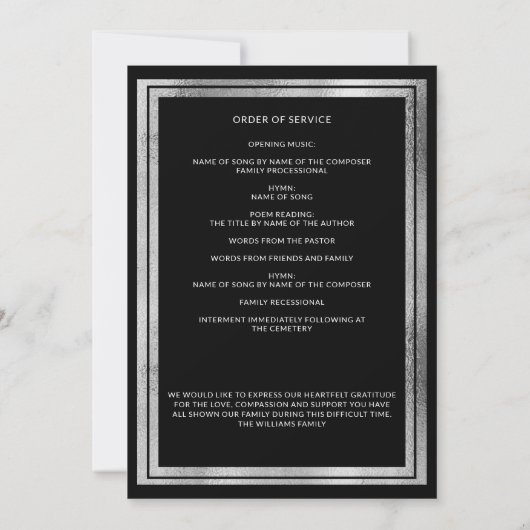 Viering leven begrafenis zwart fotoprogramma kaart (Achterkant)