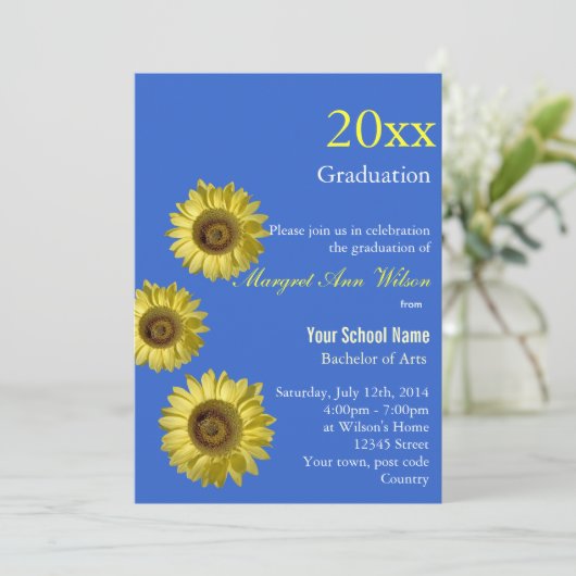 Viering met zonnebloemen, afstuderen. kaart (Staand voorkant)