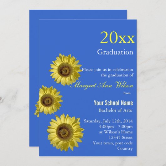 Viering met zonnebloemen, afstuderen. kaart (Voorkant / Achterkant)