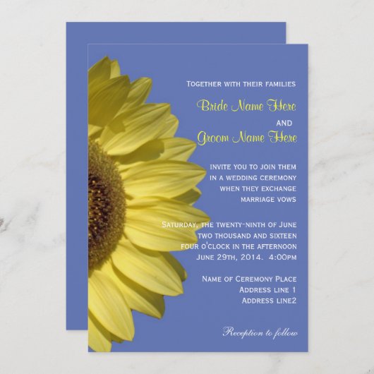 Viering met zonnebloemen. Zomerbruiloft Kaart (Voorkant / Achterkant)