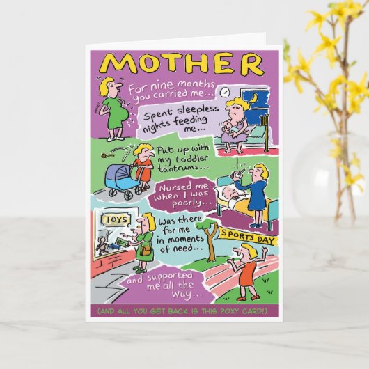 Viering moeder. Funny Moeder Kaart (Gele Bloem)