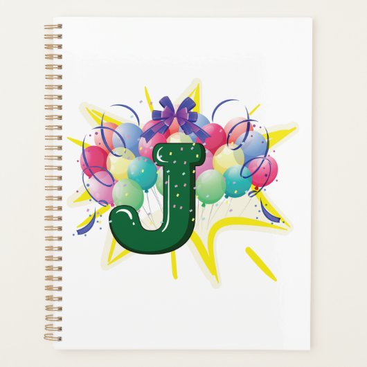Viering Monogram Letter J met Ballonnen Planner (Voorkant)
