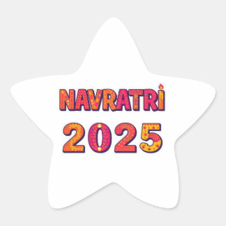 Viering "NAVRATRI 2025" Kleurrijke typografie Ster Sticker