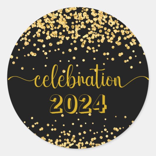 Viering Nieuwjaar, verjaardag glitter goud zwart Ronde Sticker (Voorkant)