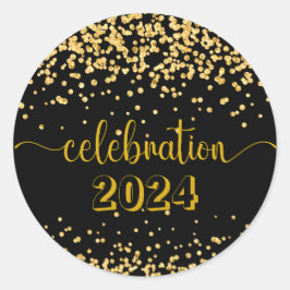 Viering Nieuwjaar, verjaardag glitter goud zwart Ronde Sticker