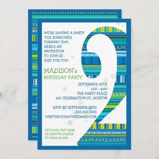 Viering Stripes nummer 2 Tweede verjaardag Kaart (Voorkant / Achterkant)