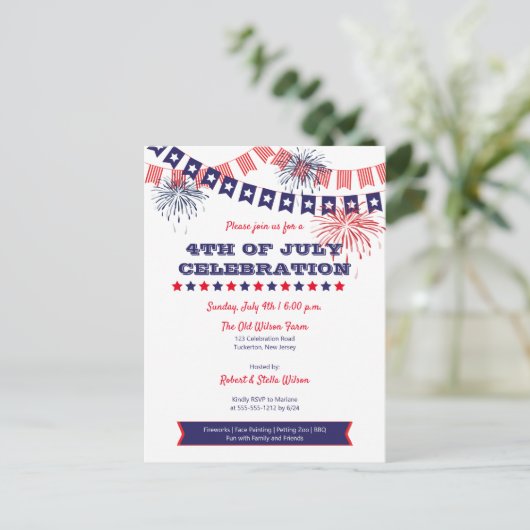 Viering van 4 juli vuurwerk | uitnodiging tot bunt (Staand voorkant)