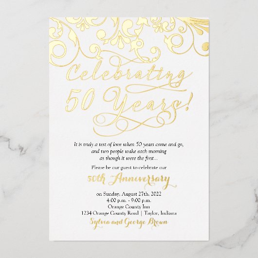 Viering van 50 jaar 50th Wedding Jubileum Folie Uitnodiging (Voorkant)