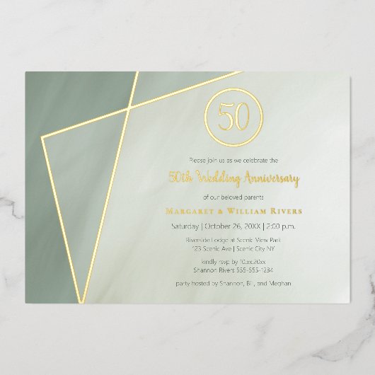 viering van 50e verjaardag grayed jade met goud folie uitnodiging (Voorkant)