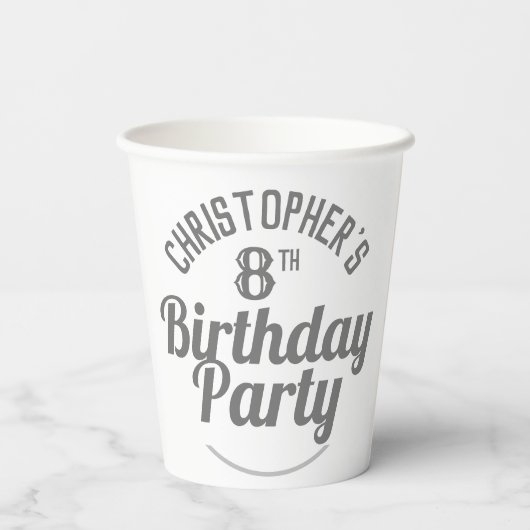 Viering van 8e verjaardag papierbekertjes papieren bekers (Achterkant)