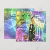 Viering van Birthday Party Pink Blue Gold Champagn Kaart (Voorkant / Achterkant)