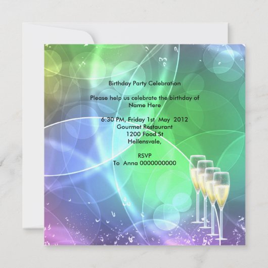 Viering van Birthday Party Pink Blue Gold Champagn Kaart (Achterkant)