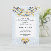 Viering van Chanoeka Gold Flowers & Navy Blue Kaart (Staand voorkant)