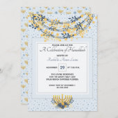 Viering van Chanoeka Gold Flowers & Navy Blue Kaart (Voorkant / Achterkant)