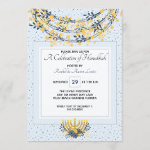 Viering van Chanoeka Gold Flowers & Navy Blue