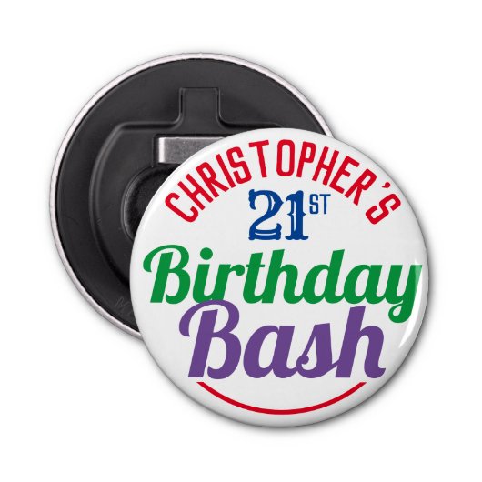 Viering van de 21e verjaardag van de 21e verjaarda button flesopener (Voorkant)