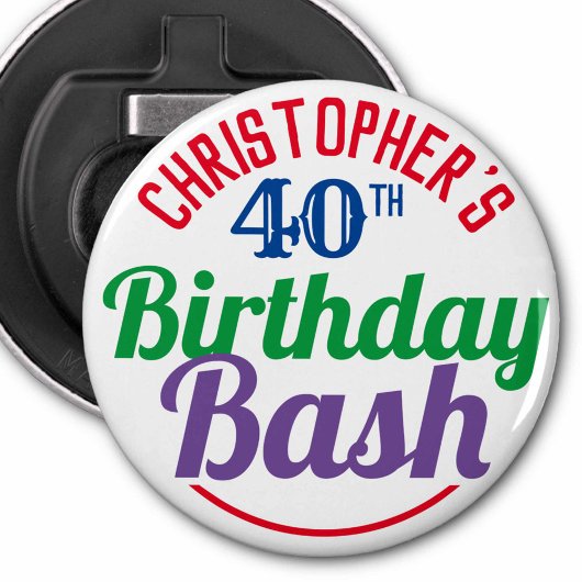 Viering van de 40ste verjaardag van de geboorte button flesopener