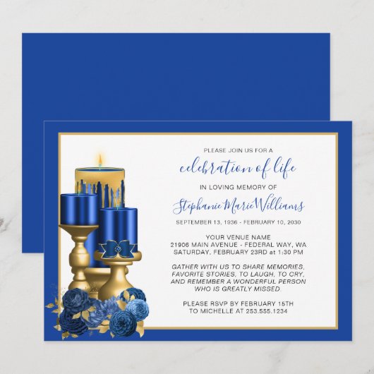 Viering van de begrafenis Memorial Blue Candle Kaart (Voorkant / Achterkant)