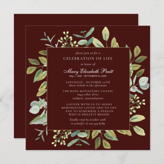 Viering van de begrafenis van de begrafenis van de kaart (Voorkant / Achterkant)