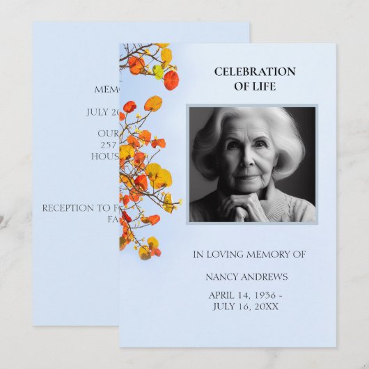 Viering van de begrafenisceremonie kaart (Voorkant / Achterkant)