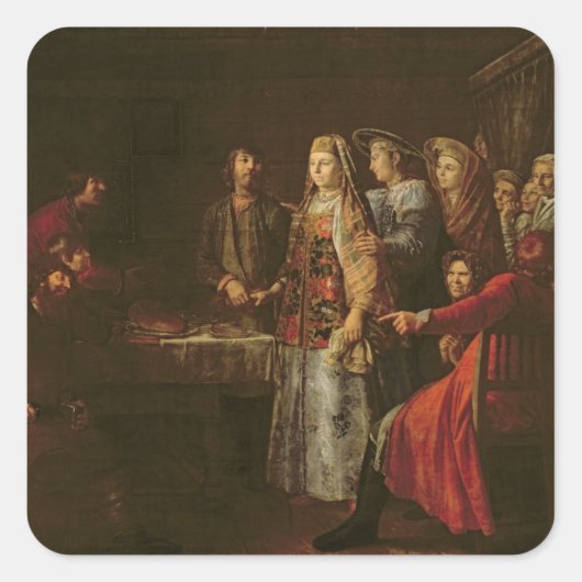 Viering van de bruiloft, 1777 vierkante sticker (Voorkant)