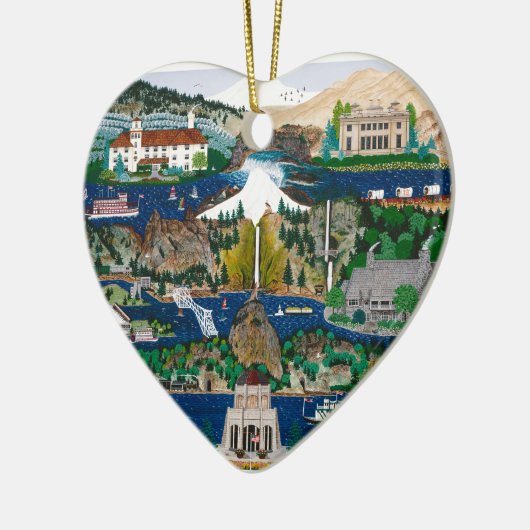 Viering van de Columbia River Gorge Keramisch Ornament (Links)