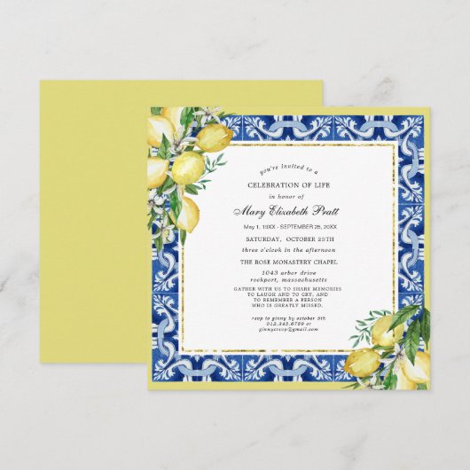 Viering van de dienst voor levensherdenking Lemon Kaart (Voorkant / Achterkant)