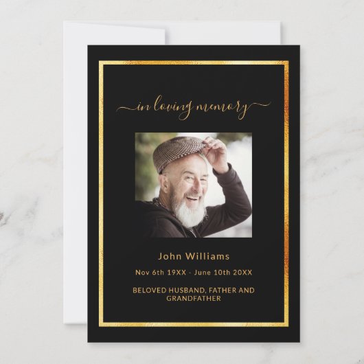 Viering van de levenbegrafenis zwarte goudfoto kaart (Achterkant)