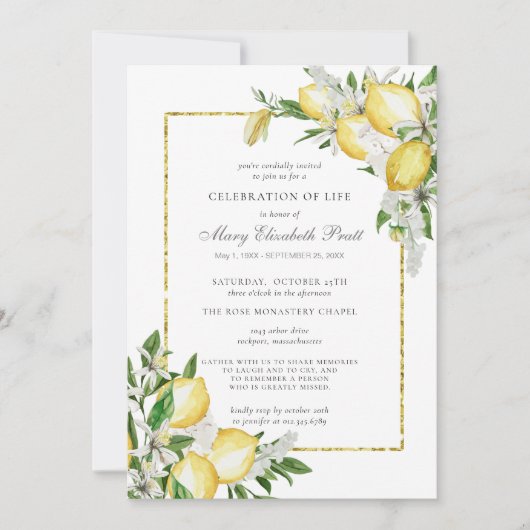 Viering van de levensdenkdienst Lemon Invitat Kaart (Voorkant)