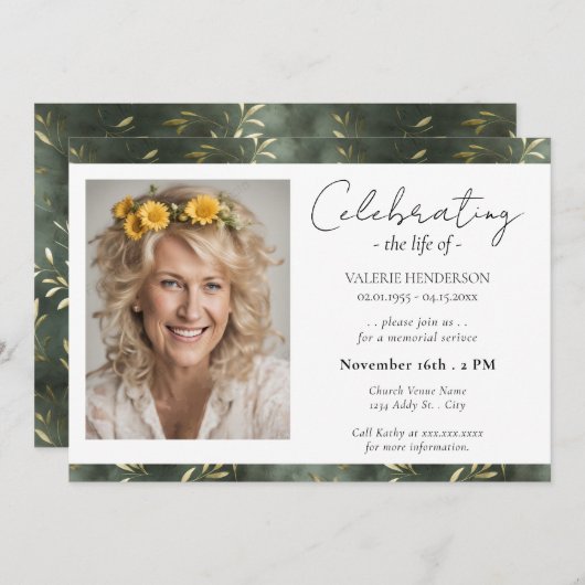 Viering van de levensdienst van olijfblad Foto Kaart (Voorkant / Achterkant)