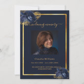 Viering van de levensherbegrafenis blauwe goudfoto kaart (Voorkant)