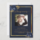 Viering van de levensherbegrafenis blauwe goudfoto kaart (Achterkant)