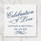 Viering van de Liefde Marine Calligrafie Monogram Bedankjes Labels (Voorkant)