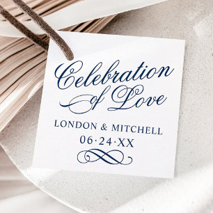 Viering van de Liefde Marine Calligrafie Monogram Bedankjes Labels