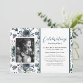 Viering van de "Life Blue Floral"-fotouitnodiging Kaart (Staand voorkant)