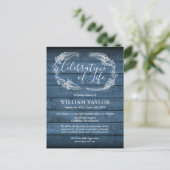 Viering van de "Life Blue Wood Photo Invitation" Aankondigingskaart (Staand voorkant)