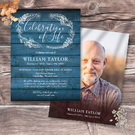 Viering van de "Life Blue Wood Photo Invitation" Aankondigingskaart