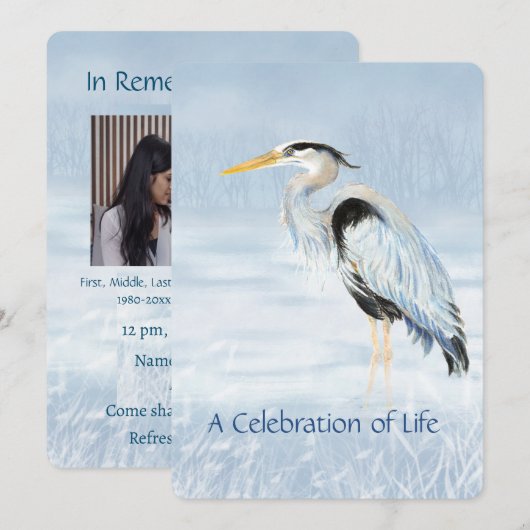 Viering van de Life Service Great Blue Heron Bird Kaart (Voorkant / Achterkant)