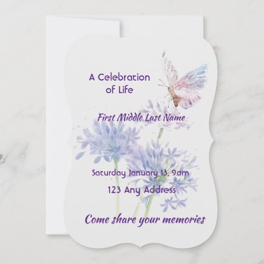 Viering van de Life Service Nodig Butterfly uit Kaart (Achterkant)