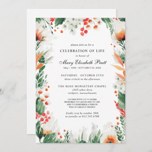 Viering van de Oranje begrafenis van het leven Kaart (Voorkant / Achterkant)