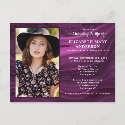 Viering van de Paarse begrafenis van het leven van Uitnodiging Briefkaart (Voorkant)