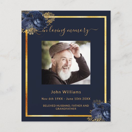 Viering van de uitnodiging van de begrafenis blauw (Achterkant)