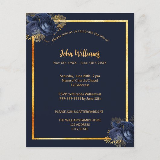 Viering van de uitnodiging van de begrafenis blauw (Voorkant)