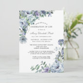 Viering van de uitnodiging van Life Blue Floral (Staand voorkant)