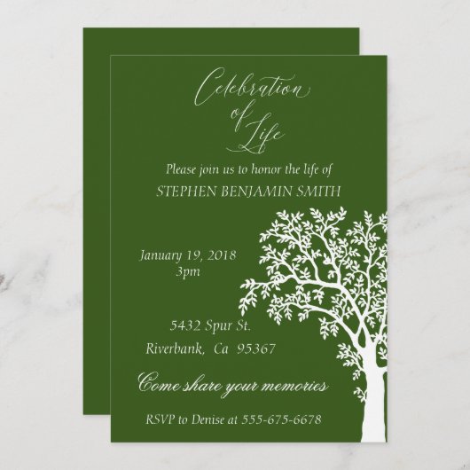 Viering van de White Tree van Life Memorial Servic Kaart (Voorkant / Achterkant)