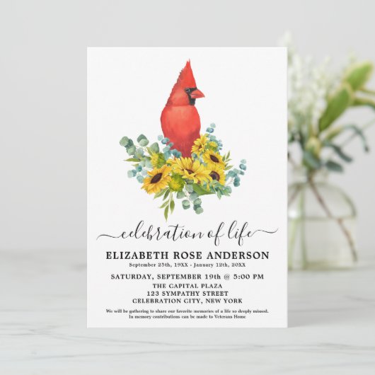 Viering van de zonnebloem - kardinaal begrafenis kaart (Staand voorkant)