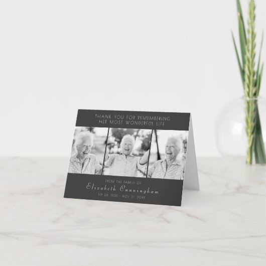 Viering van haar moderne, eenvoudige drie foto's bedankkaart (Voorkant)