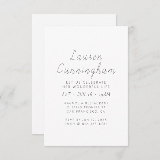 Viering van haar prachtige leven Modern Simple Kaart (Voorkant / Achterkant)